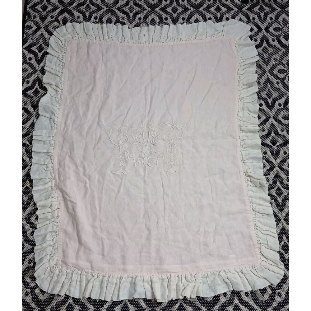 Pom Pom At Home Big Pillow Pink Ruffle Embroidered Baby Girl Nursery Linen 28x36